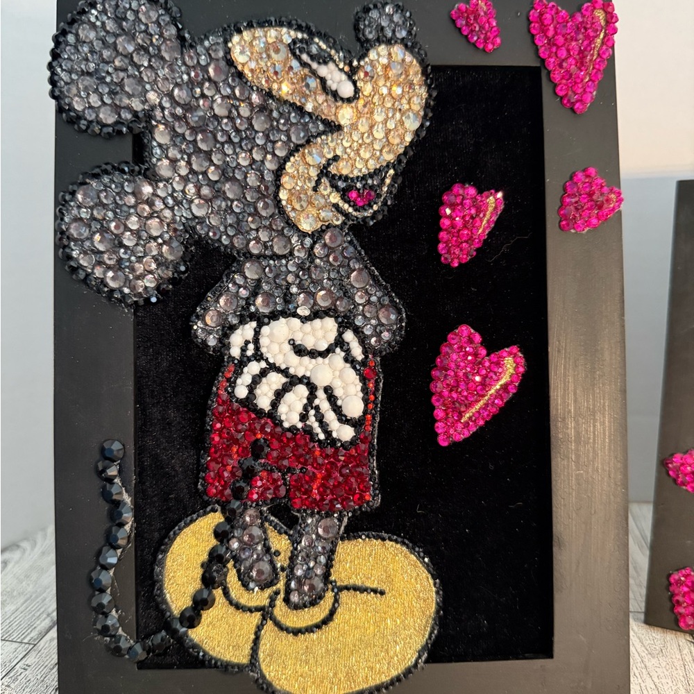 Mickey & Minnie Mouse Rhinestone Book Shelf ArtWork Bedazzled Picture Frame - Picture 3 of 13